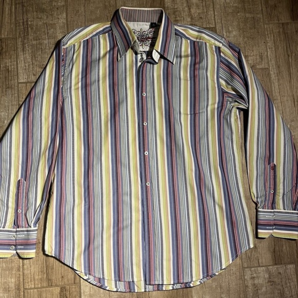 ROBERT GRAHAM Multi Color Embroidered Button Up Shirt‎ Contrast Flip Cuffs Sz XL
